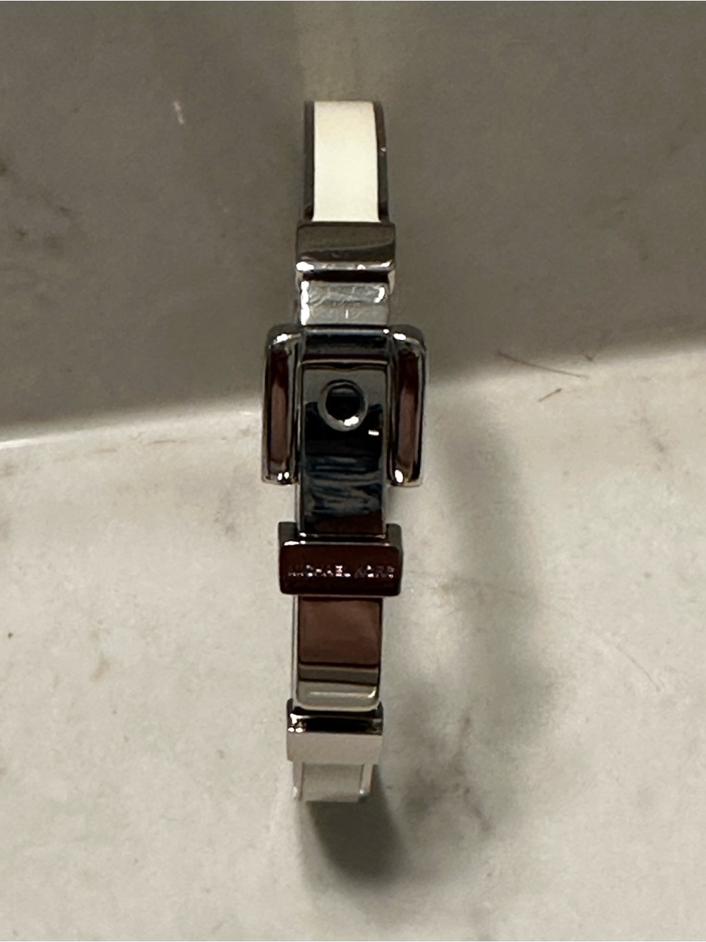 Silver Michael Kors Tone White Enamel Bangle Bracelet - Picture 3 of 4